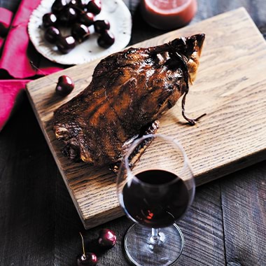 Roast duck with roasted cherries 