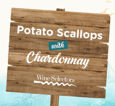 Pairing wine with fish and chips infographic stating scallops pair with Chardonnay
