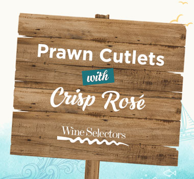 Pairing wine with fish and chips infographic stating prawn cutlets with Rosé