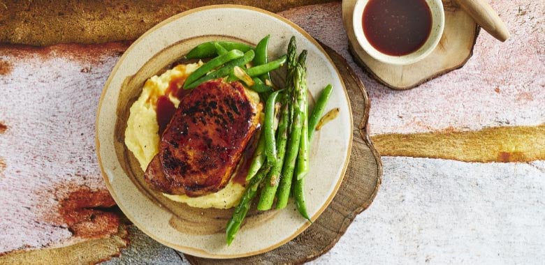 Pork steaks with blood plum glaze 