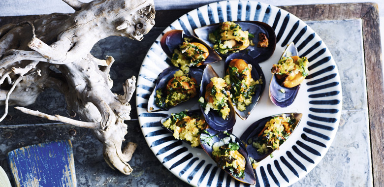 Lyndey Milan’s Mussels with garlic crumbs recipe