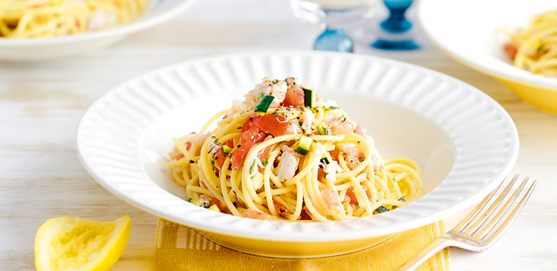 Spaghetti With Crab Lime Zucchinni Tomato Recipe