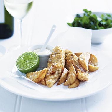 Crispy battered fish and hand-cut chips with lime recipe