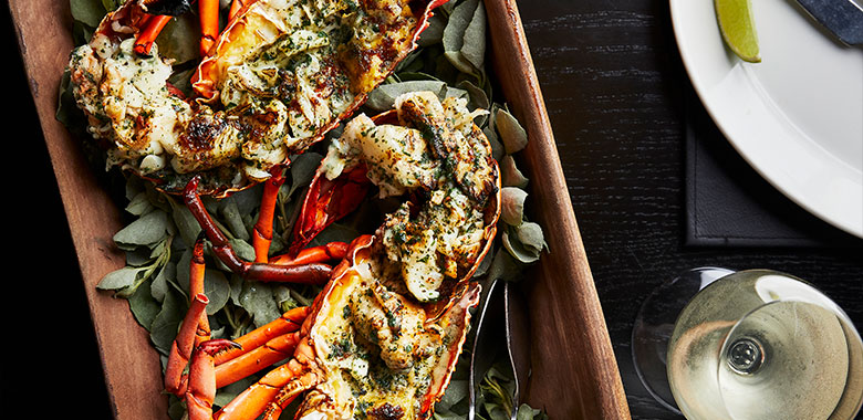 Luke and Sam Bourke's charcoal-roasted Eastern rock lobster with native butter recipe