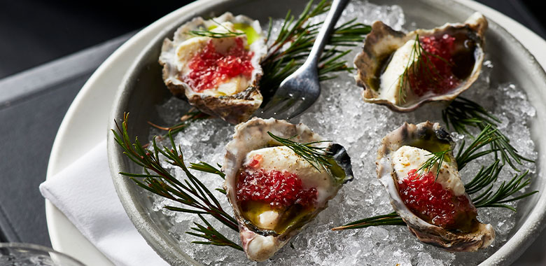 Luke and Same Bourke's fresh oysters with finger limes and horseradish cream recipe