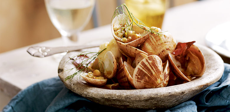Shane Delias Grilled Clams With Chickpeas Basturma And Fennel Recipe