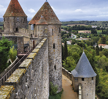 Fortified wall surrounding the city of Carcassonne in France.
