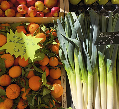 The fresh, daily produce available at Cours Saleya market in Nice, France.