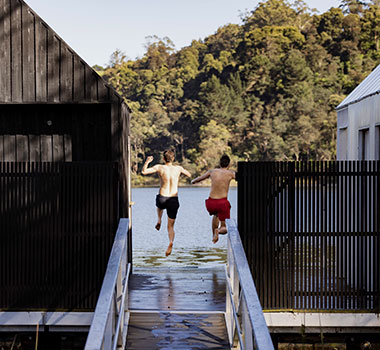 Soak up the Floating Sauna at Lake Derby, Tasmania