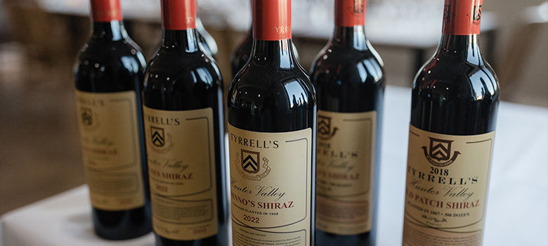 Tyrells 2018 Shiraz red wine bottles on a table