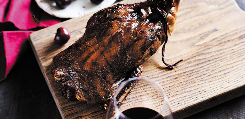 Roast duck with roasted cherries