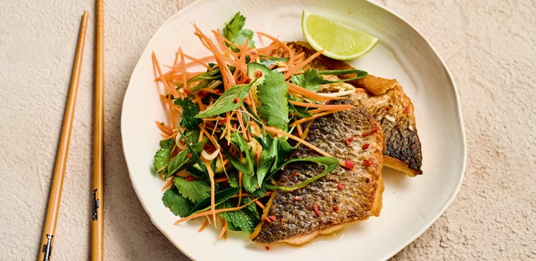 Lyndey Milan's crisp-skinned mullet fillets with Vietnamese herb salad