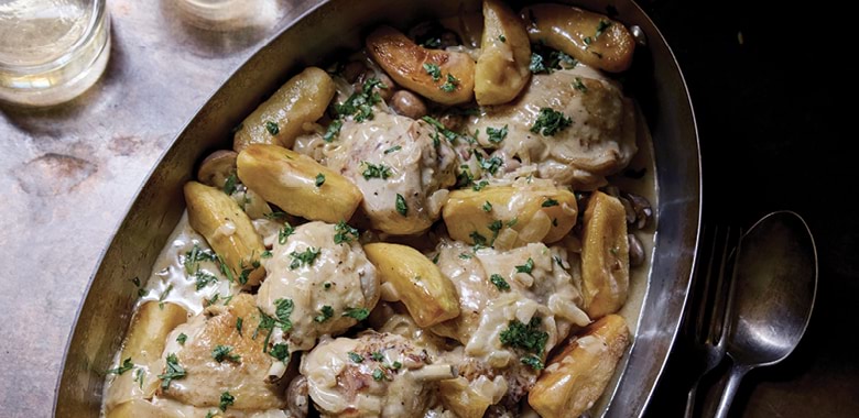 Gabriel Gaté's chicken cooked in cider with calvados and apples