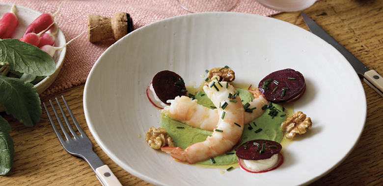 Gabriel Gaté's prawn and beetroot salad