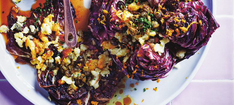 Bronzed radicchio with caper and sour cherry dressing 
