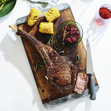 BBQ tomahawk with cherry compote