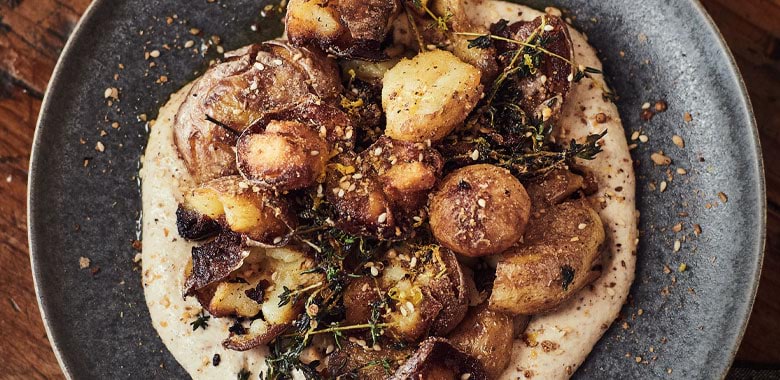 Mark LaBrooy's recipe for crispy duck fat potatoes and almond cream