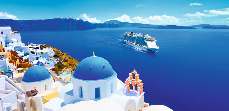 Norwegian Escape from Norwegian Cruise Lines off the coast of Santorini.