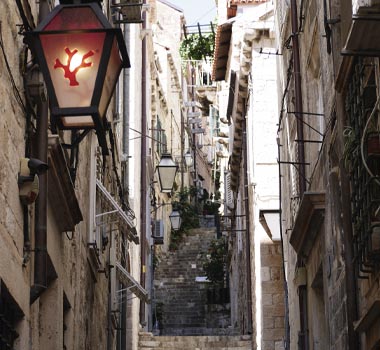 The narrow streets in Old Town, Dubrovnik.