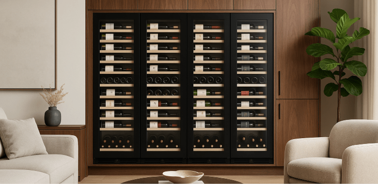 A Kingsbottle Atelier wine storage wall in a contemporary living space