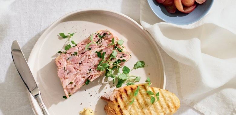 Lyndey Milan's ham and smoked pork terrine with pickled grapes