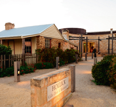 Outside shot of Hollick Estate in Coonawarra, showing the rustic yet modern cellar door.