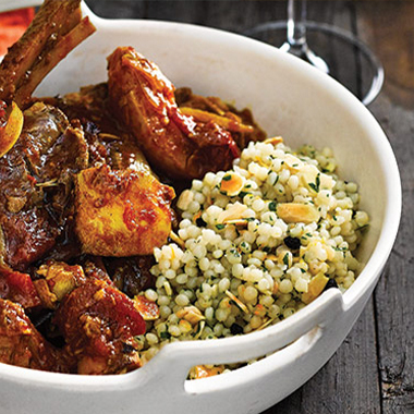 Hearty Autumn Recipe north African lamb shanks with quince and Israeli cous cous