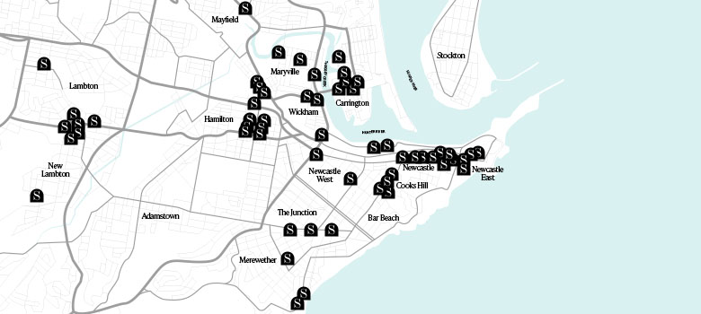 Map of Newcastle restaurants