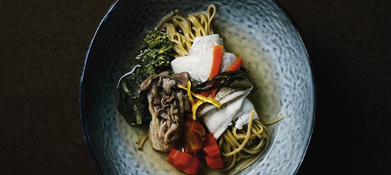 Steamed fish and soba noodle