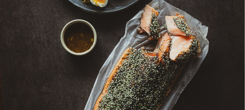 Troy Rhoades-Brown's white sesame and nori crusted ocean trout