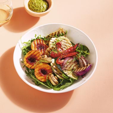 Lydney Milan's barbequed peach & fennel salad with mint pesto