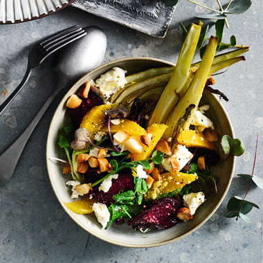 Seasonal roasted beetroot, fennel and goats cheese salad recipe